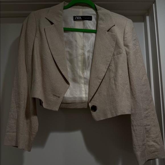 Linen cropped blazer - dark brown buttons. Size L - Picture 7 of 7